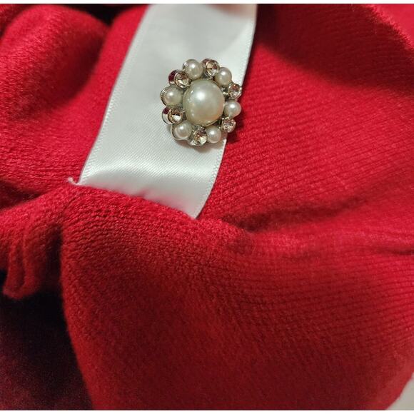 Tahari Sweater Jeweled Sleeved Cranberry Red Womens Small Turtle Neck - Picture 6 of 9